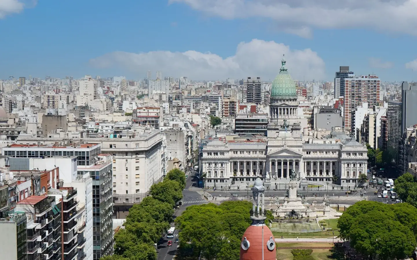The National Congress and Plaza del Congreso in Buenos Aires, Argentina, seen from above