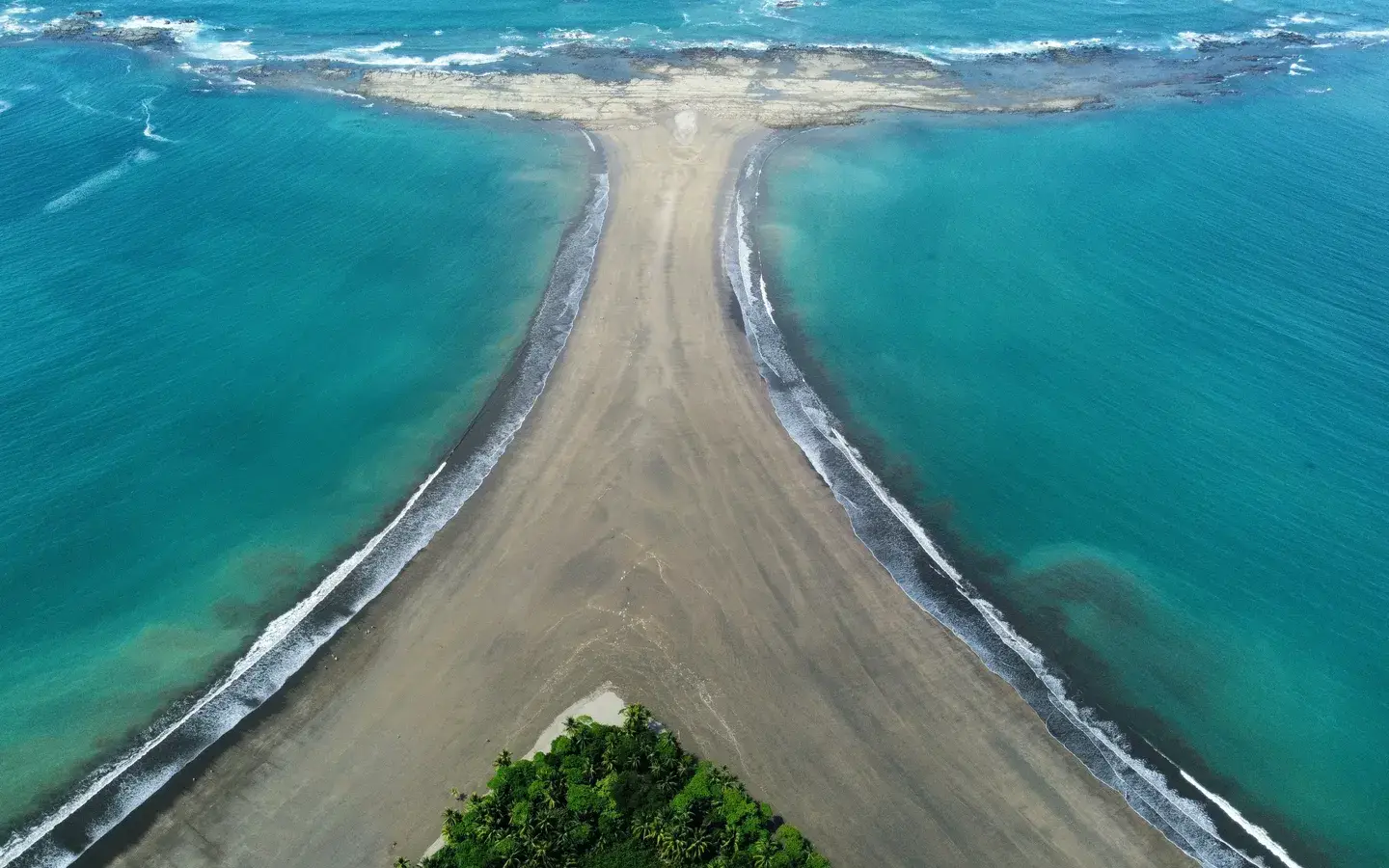 Aerial view of the Whale Tail sandbar at Marino Ballena National Park, Uvita, Costa Rica