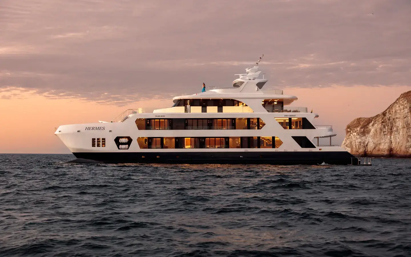 Hermes Galapagos Mega Catamaran at anchor off the islands, Galápagos