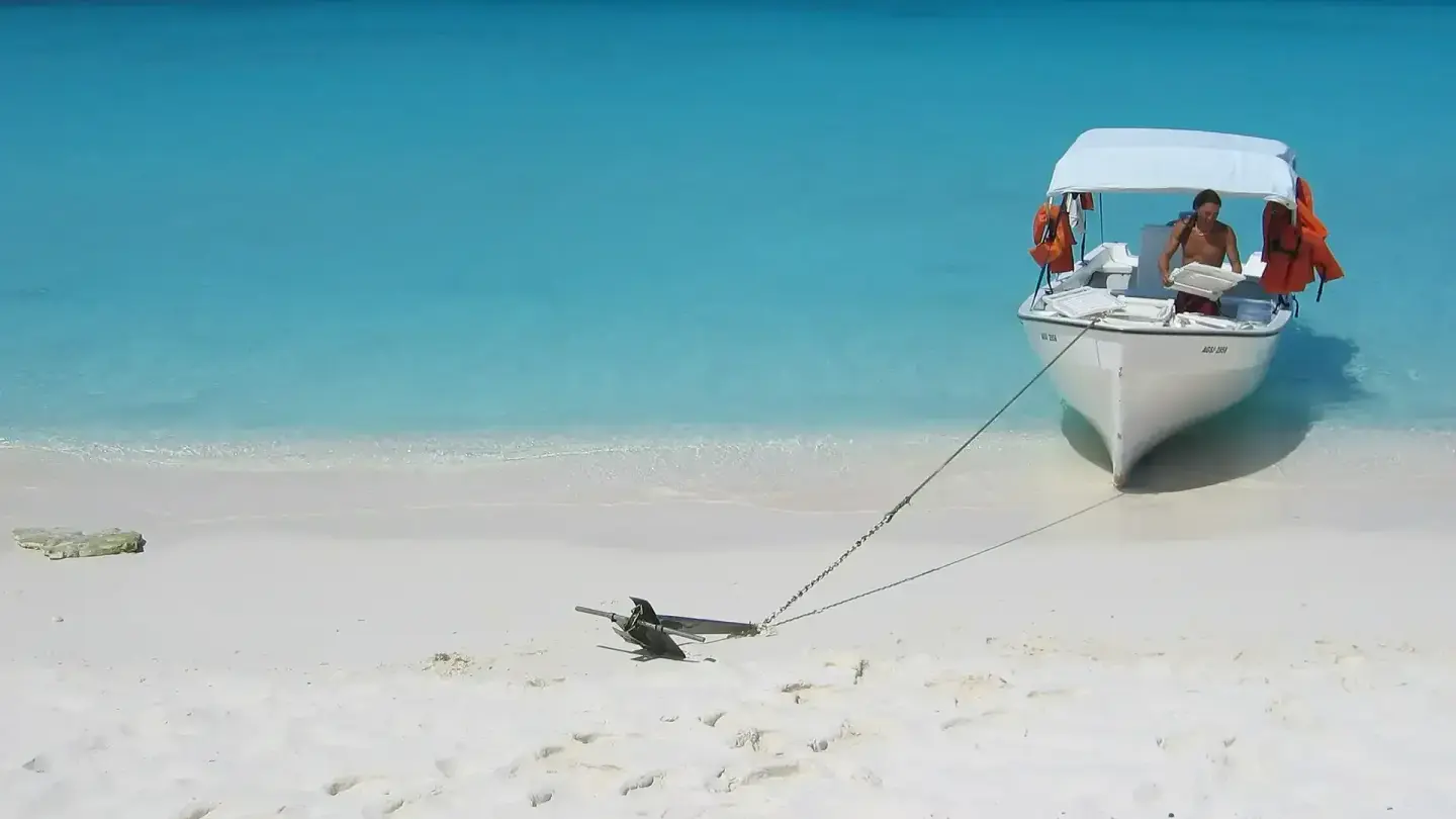 Panoramic view of Los Roques archipelago with turquoise lagoon and scattered islands