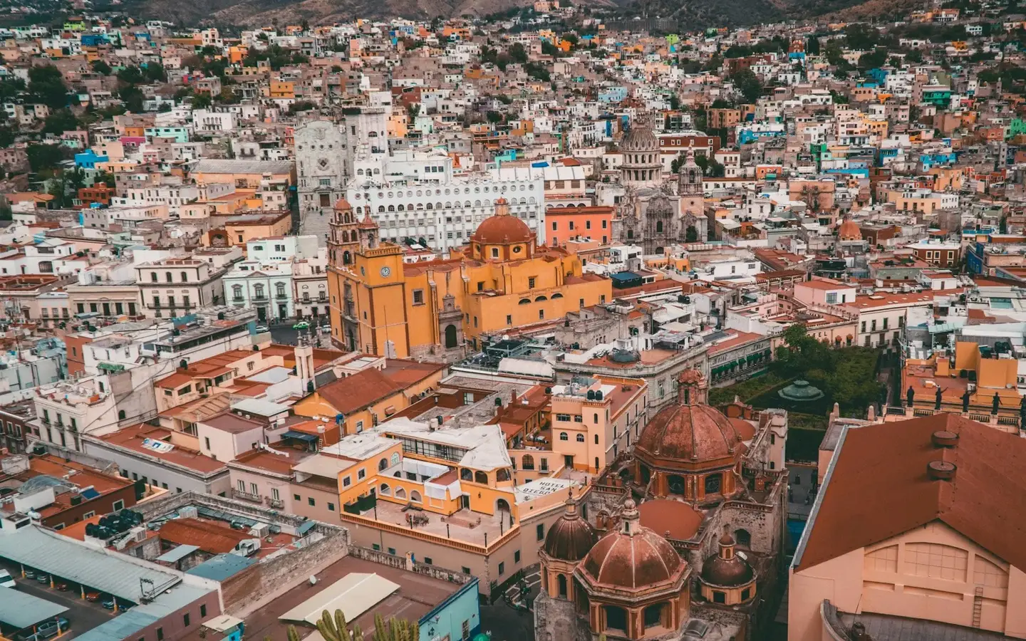 Aerial view of the colourful colonial cityscape of Guanajuato, central Mexico
